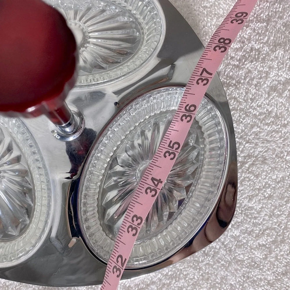 Vintage Glo Hill Gourmates  Chrome Serving Tray W Bakelite Handle & Glass Dishes - Picture 13 of 15